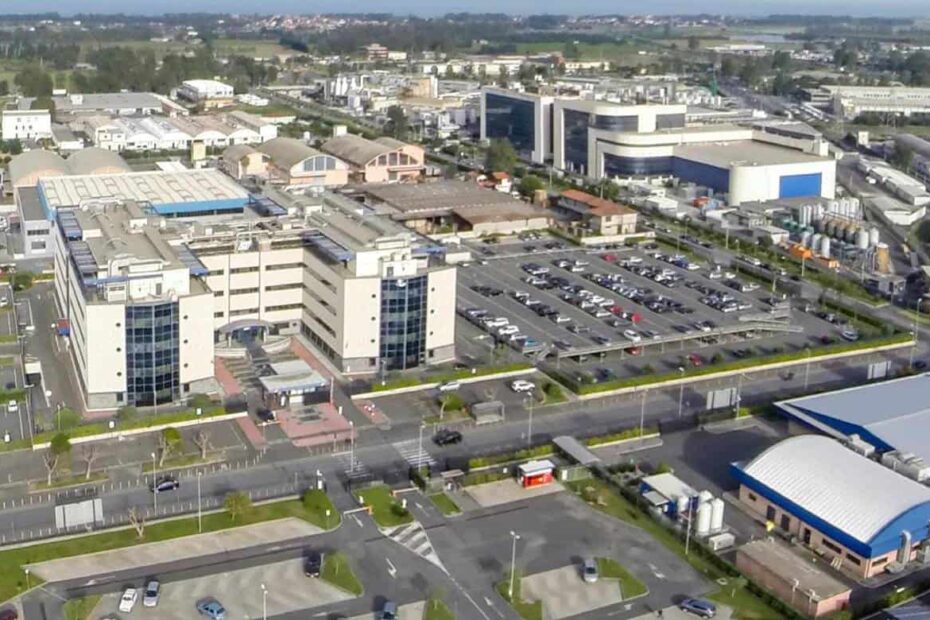 Aerial view of the STMicroelectronics plant in Catania, Italy.